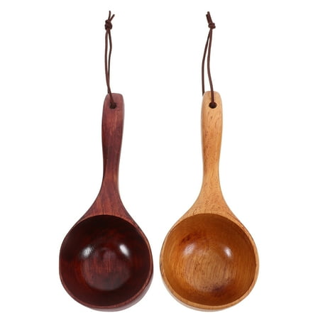 FUEENIRVA Soup Ladle Spoon Wood Ladle for Kitchen Light Color 2Pcs