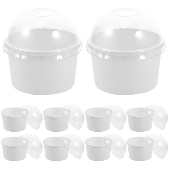GOOHOCHY 50 Set White Yogurt Parfait Containers with Lid Paper and Plastic Dessert Cups for Packing Ice Cream