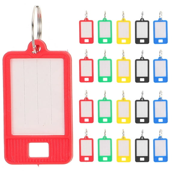 REACHISE 50pcs Colorful Key Chain with Label Window Plastic Number Tag Classified Tags