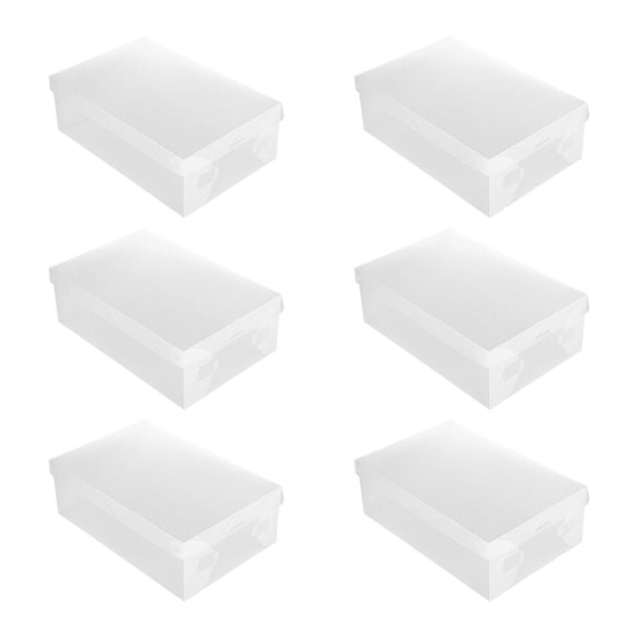 FUEENIRVA White Shoe Storage Boxes 6-Pack PP Plastic Shoe Organizers for Home and Retail Use