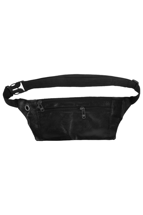 Men PU Leather Waist Bag Casual Sports Workout Fanny Pack Bag for Jogging Walking Hiking Climbing Camping (Black)