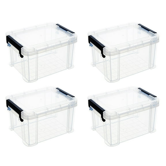 REACHISE Set of 4 Mini Storage Bins Lids, Easy-Grip Handles & Latches for Home and Office Organization