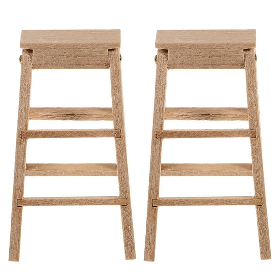 REACHISE Mini Wooden Step Ladder 1/12 Scale Fairy Garden Furniture (2pcs)