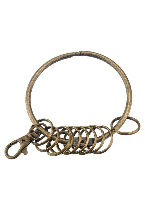 Retro Large Circular Shaped Metal Keychain Key Holder Key Ring with 10 Rings (Bronze)