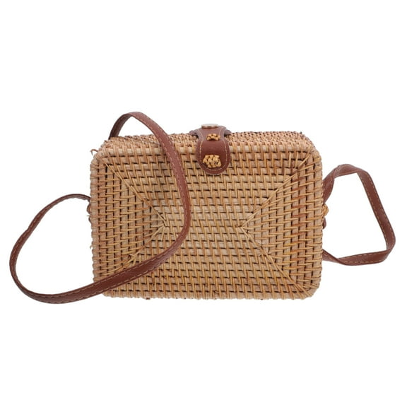 REACHISE Square Crossbody Rattan Bag Rattan Woven Handbag Hand Woven Rattan Purse for Women
