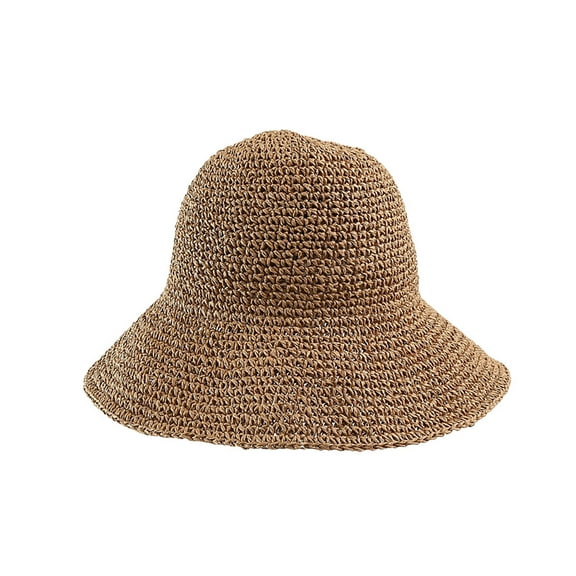 REACHISE Women's Foldable Straw Sun Hat for Beach and Travel (Khaki)
