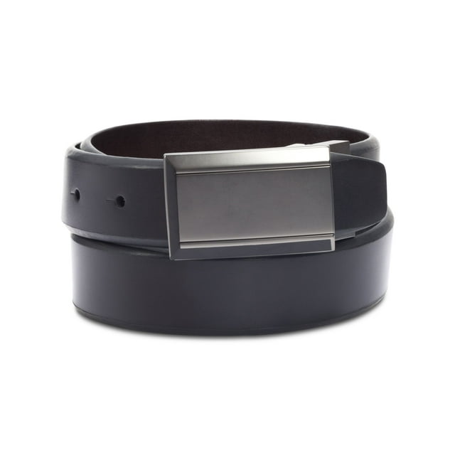 REACTION KENNETH COLE Mens Black Beveled Reversible Faux Leather Casual Belt 32