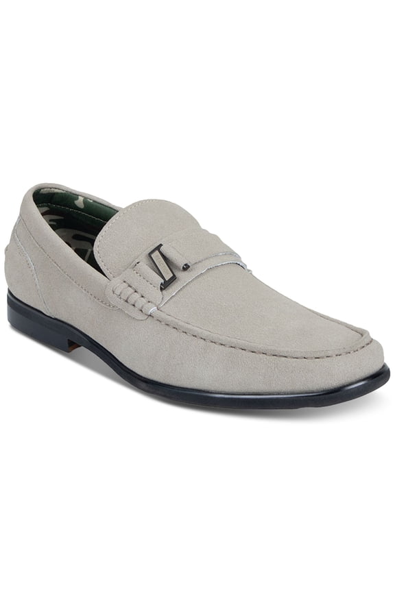 REACTION KENNETH COLE Mens Gray Metallic Hardware Strap Cushioned Crespo Round Toe Block Heel Slip On Loafers Shoes 13 M