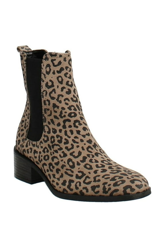 REACTION KENNETH COLE Womens Beige Leopard Print Chelsea Boot Cushioned Salt Chelsea Round Toe Block Heel Leather Booties 6.5