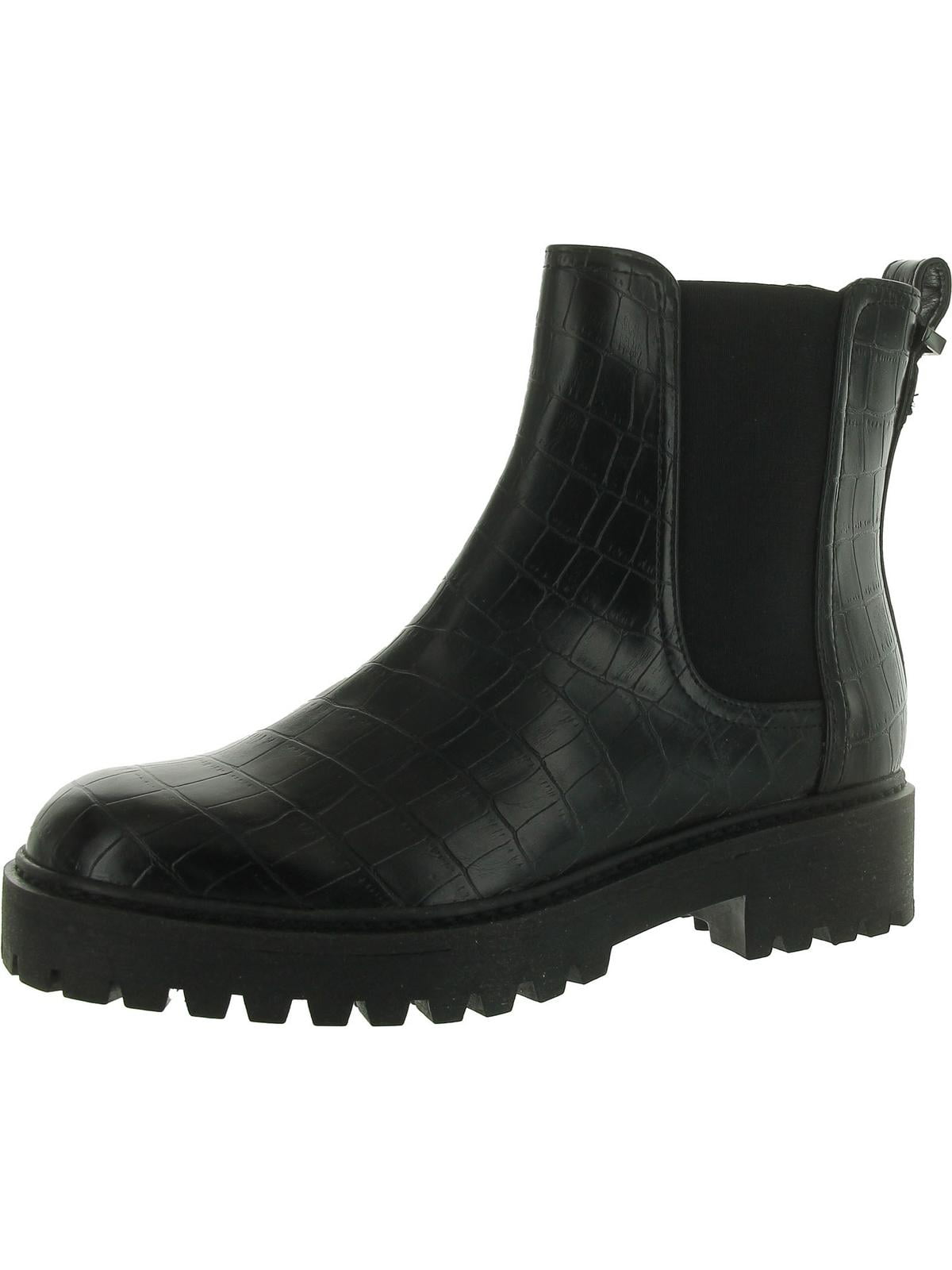 BARBOUR Womens Black Mixed Media Back Pull-Tab Goring Quilted Camelia Round Toe Block Heel Leather Chelsea Boot