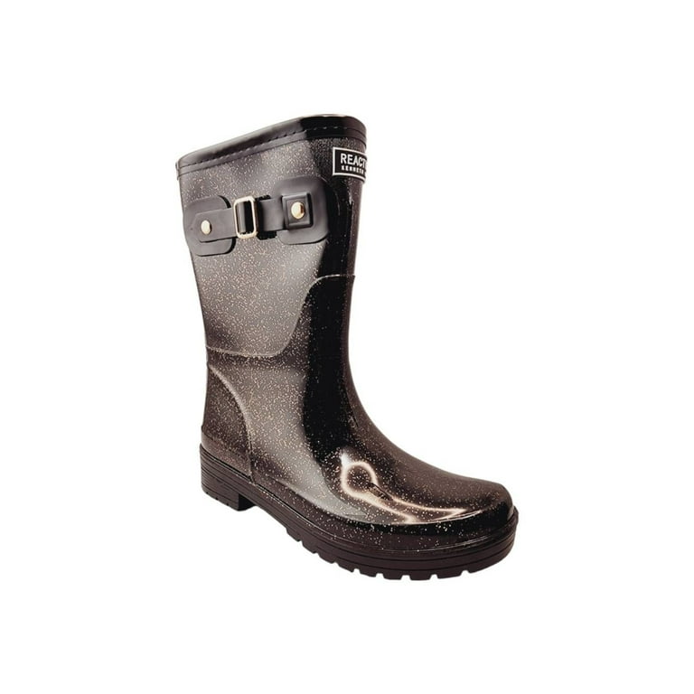REACTION KENNETH COLE Womens Black Glitter Water Resistant Round Toe Buckle Rain Boots 9 M Walmart