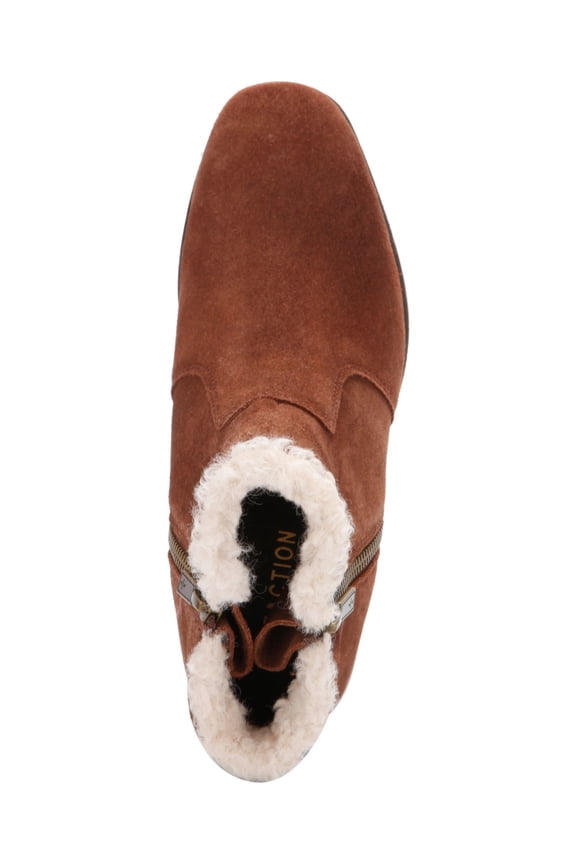 REACTION KENNETH COLE Womens Brown Dual Zippers Cushioned Fur Trim Salt Zip Cozy Round Toe Block Heel Zip-Up Leather Booties 11 M
