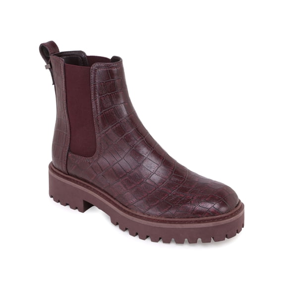 REACTION KENNETH COLE Womens Burgundy Snake Skin Lug Sole Salt Round Toe Block Heel Slip On Chelsea 5