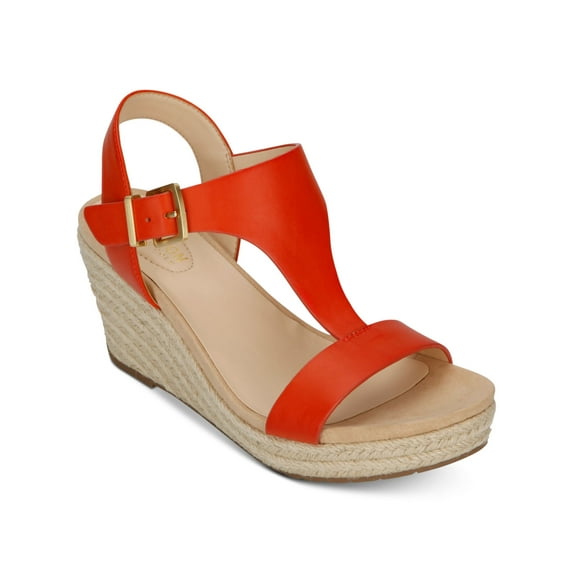 REACTION KENNETH COLE Womens Coral 1/2" Platform Padded Comfort Breathable T-Strap Moisture Wicking Card Round Toe Wedge Buckle Espadrille Shoes 8.5 M