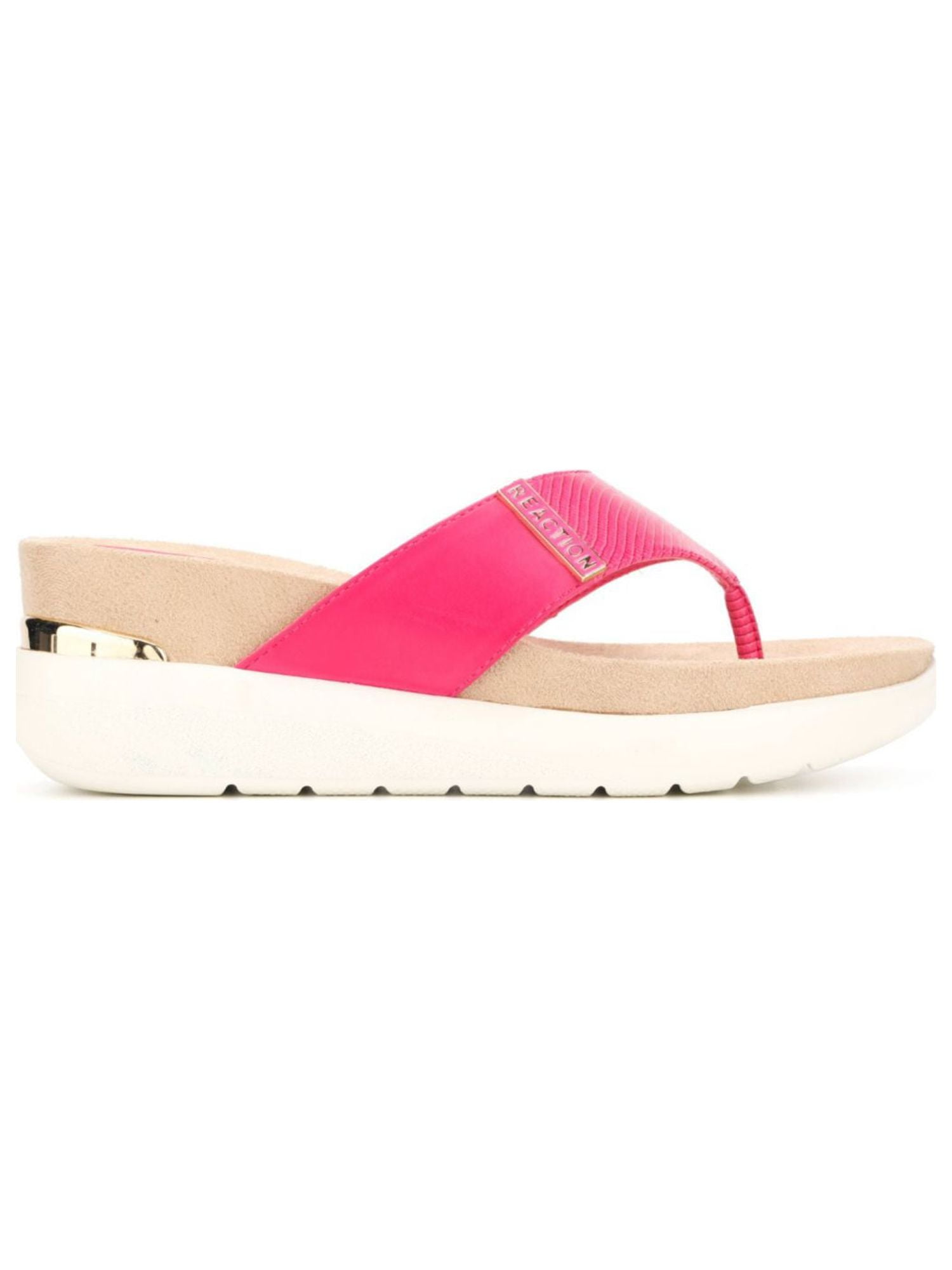 REACTION KENNETH COLE Womens Pink Scaled Comfort Logo Blaire Round Toe Wedge Slip On Thong Sandals Shoes 9 M