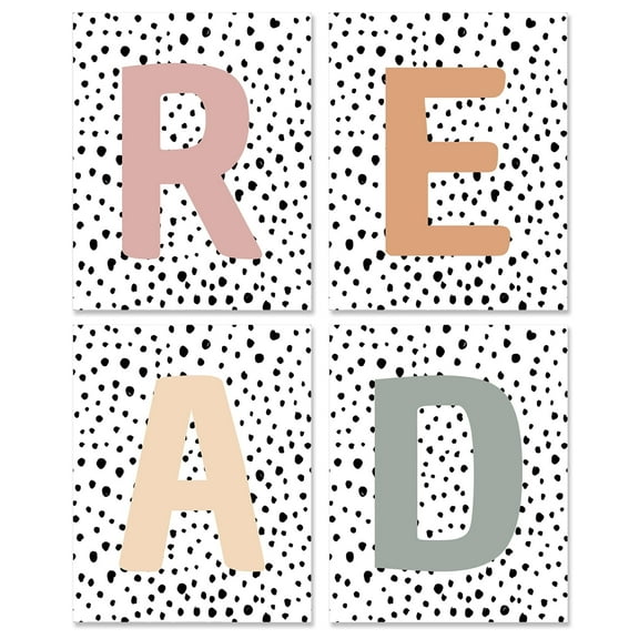 "READ" Alphabet Wall Art Posters Classroom Decor - 8x10 Inch Canvas Prints Unframed Set of 4, Homeschool Decor for Children's Reading Corner