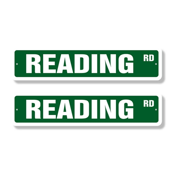 READING Classic Street Sign (2 Pack) lover books library kindle nook Road Sign | 4" X 18" Plastic Address Sign