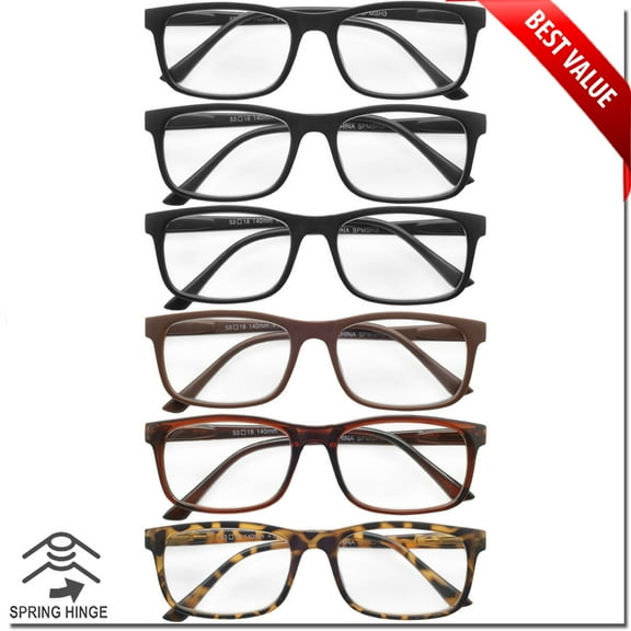 READING GLASSES MENS WOMENS SPRING HINGE 6 PACK READERS GOOD QUALITY VALUE
