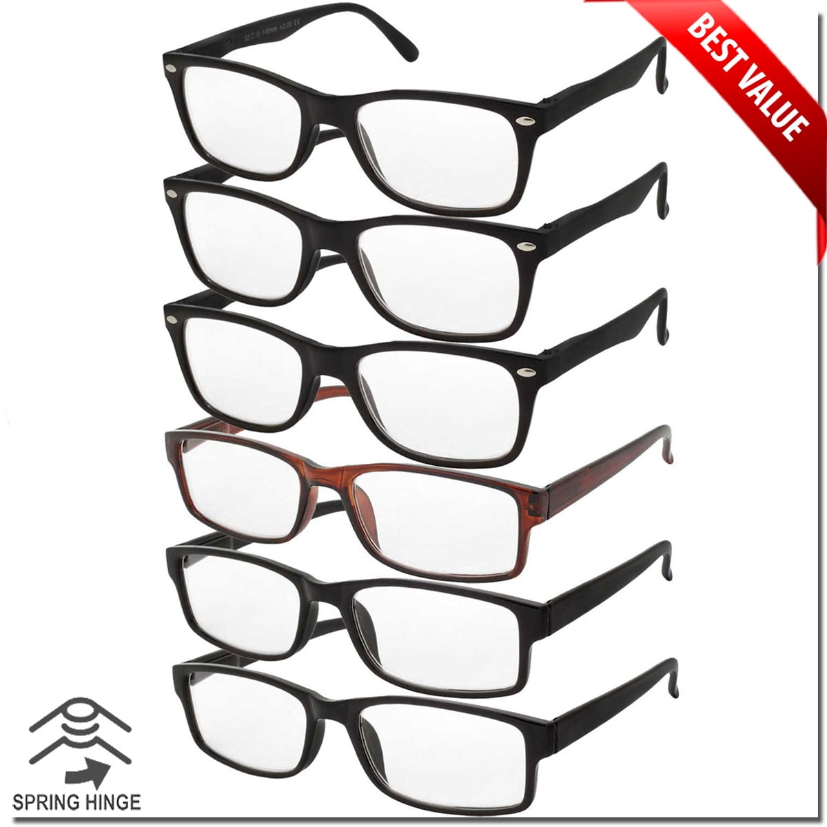 READING GLASSES MENS WOMENS SPRING HINGE 6 PACK READERS GOOD QUALITY VALUE