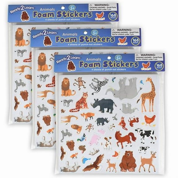 READY 2 LEARN Foam Stickers - Animals - 168 Per Pack - 3 Packs
