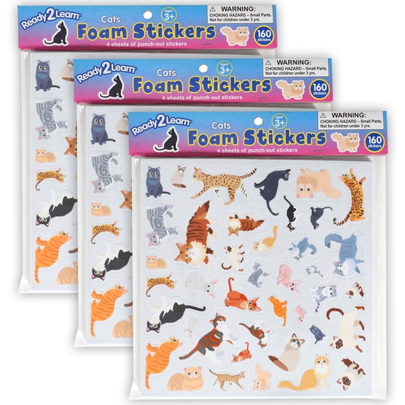 READY 2 LEARN Foam Stickers - Cats - 160 Per Pack - 3 Packs