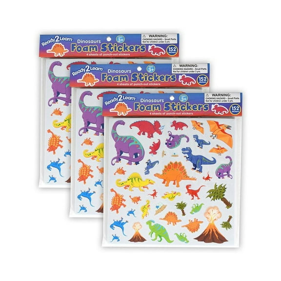 READY 2 LEARN Foam Stickers - Dinosaurs - 152 Per Pack - 3 Packs