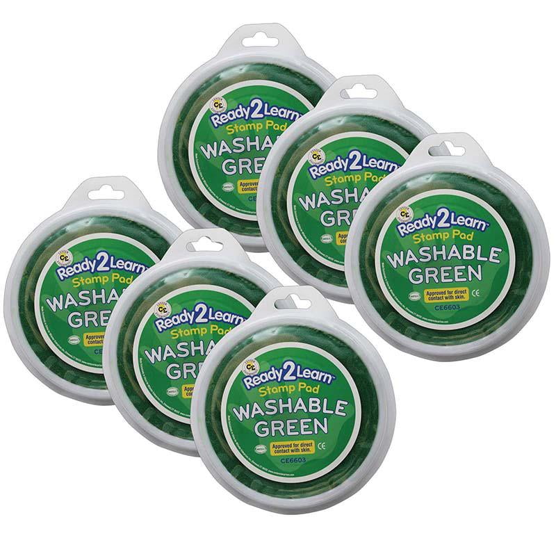 READY 2 LEARN Jumbo Circular Washable Stamp Pad - Green - 5.75" dia. - Pack of 6