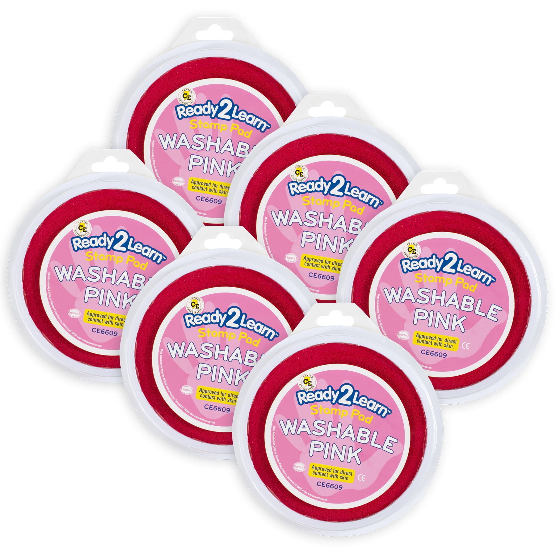 READY 2 LEARN Jumbo Circular Washable Stamp Pad - Pink - 5.75" dia. - Pack of 6