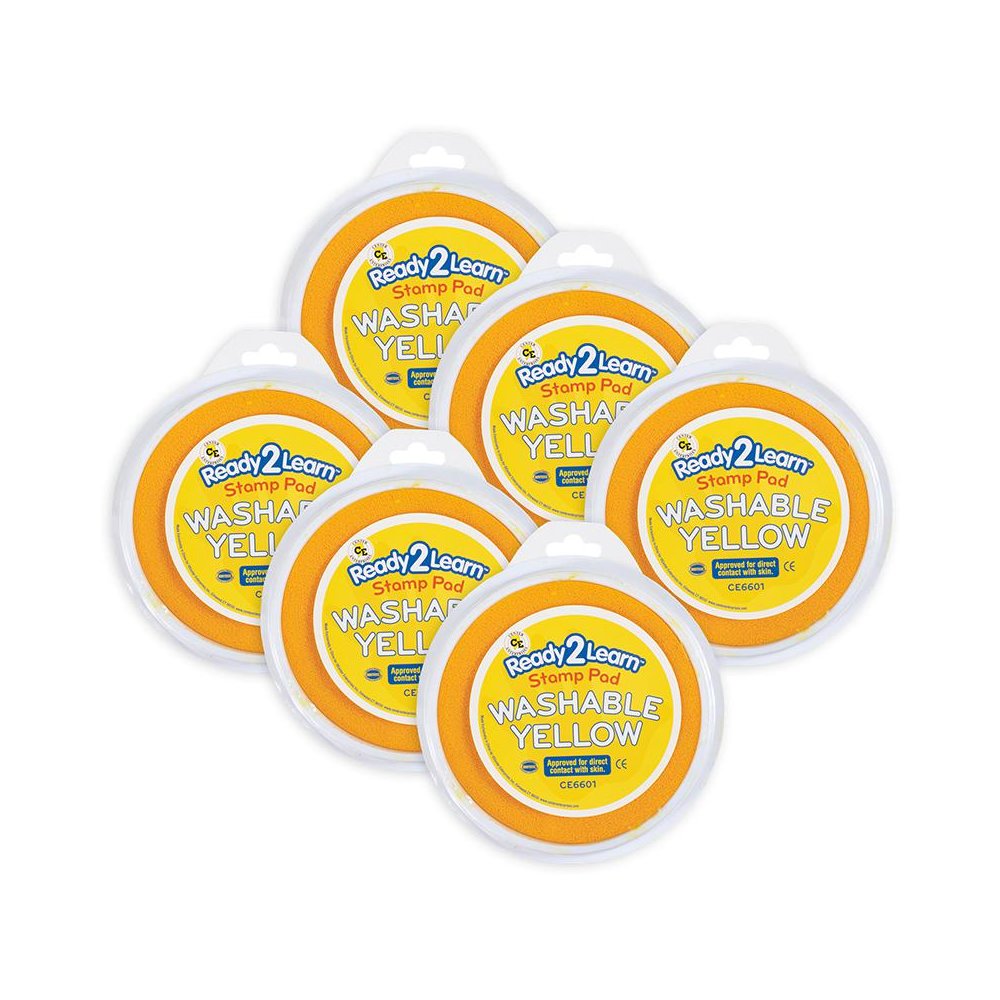 READY 2 LEARN Jumbo Circular Washable Stamp Pad - Yellow - 5.75" dia. - Pack of 6