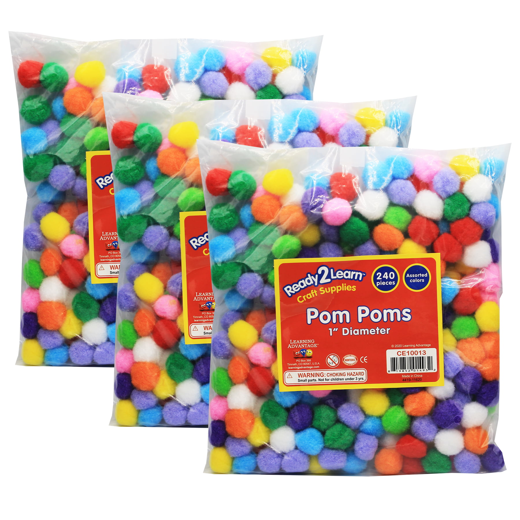 Pom Poms, Color Sorting in Bright & Bold Assorted Colors, Craft