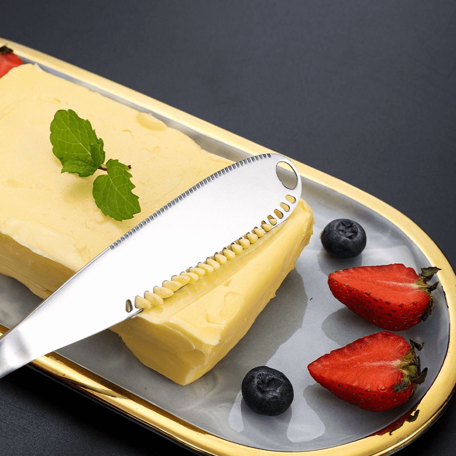 READY BUTTER 3 - in - 1 Knife: Stainless Steel Butter Spreader, Cold Butter Curler & Micro Grater. Serrated, Dishwasher - Safe