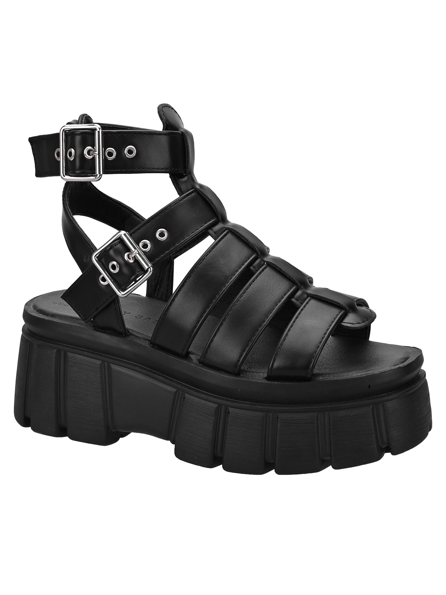 READYSALTED Women s Chunky Goth Platform Sandals Buckle Ankle Strap Gladiator Sandals Block Heel Black Size 9