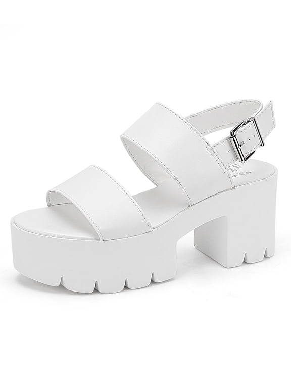 READYSALTED Women's Cleated Chunky Platform Sandals in Open Toe Ankle Strap Block Heel(White,Size 11)