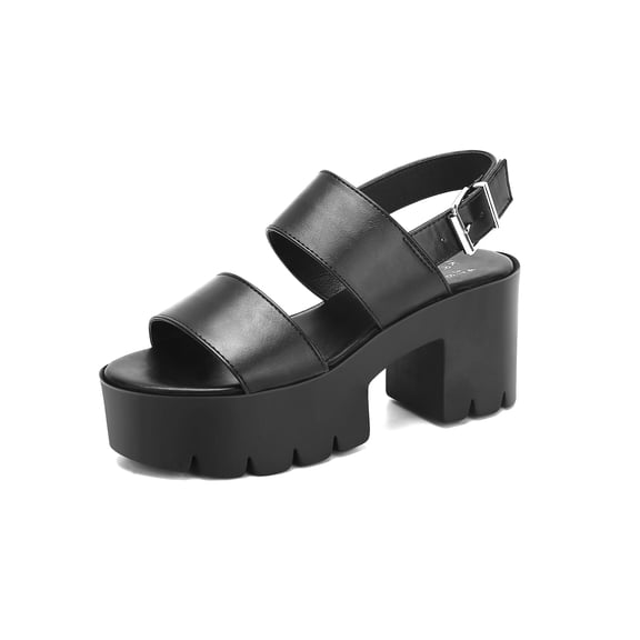 READYSALTED Women's Cleated Chunky Platform Sandals in Open Toe Ankle Strap Block Heel(White,Size 8)