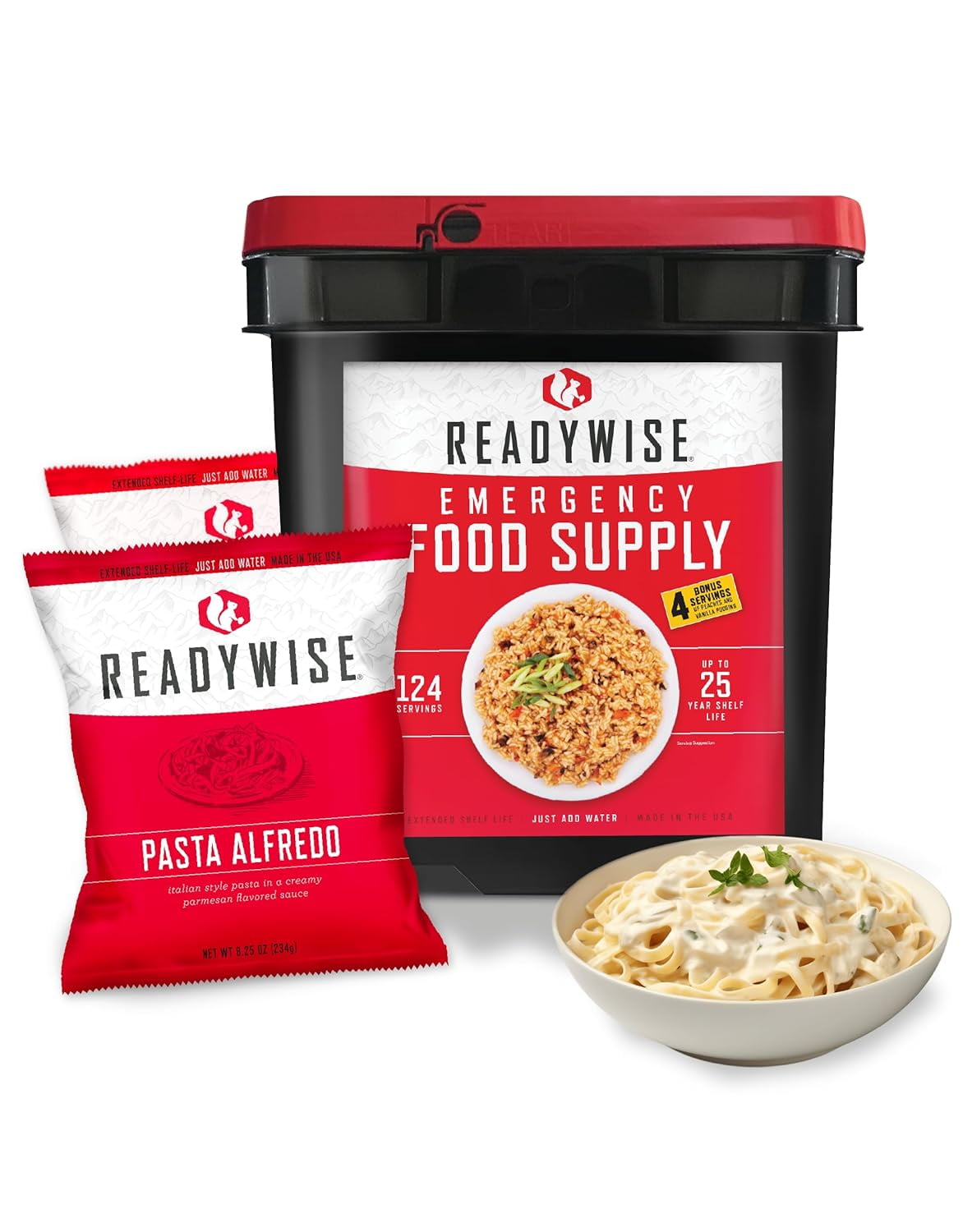 READYWISE Emergency Food Supply, 124 Servings, 1 Bucket, FreezeDried, MRE, Premade, Survival