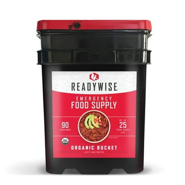 READYWISE - Organic Bucket, 90 Servings, Emergency, MRE Meal, Food Supply, Premade, Freeze Dried Survival Food for Hiking, Adventure and Camping Essentials, Individually Packaged, 25 Year Shelf Life