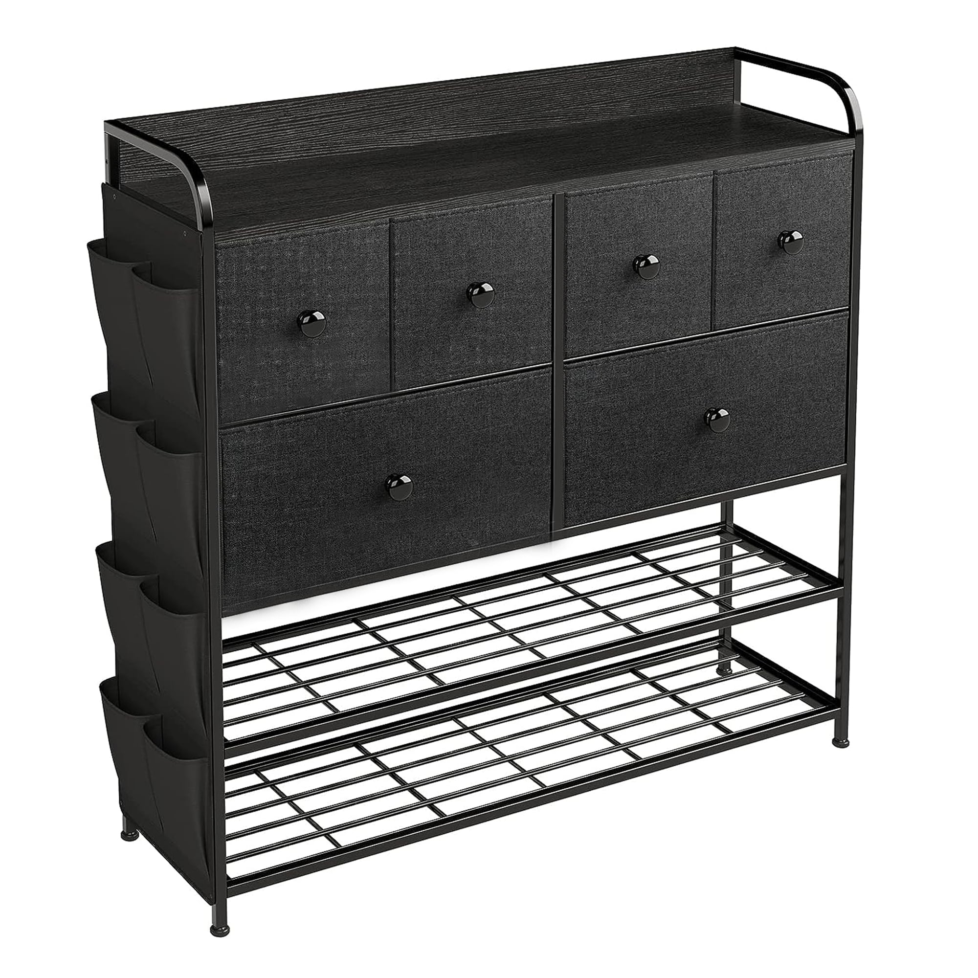 REAHOME 6 Fabric Drawer Dresser w/2 Tier Storage Shelf & Pockets, Espresso