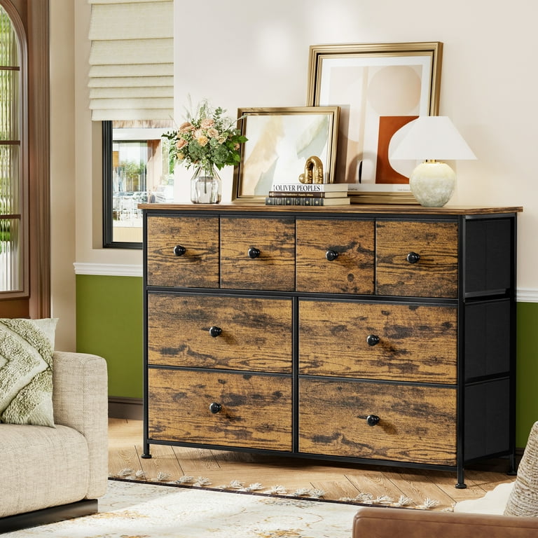 REAHOME Dresser for Bedroom 8 Drawers Dresser Fabric Dresser Chest of  Closets Storage Units Organizer Tower Steel Frame Wooden Top Living Room  (Rustic