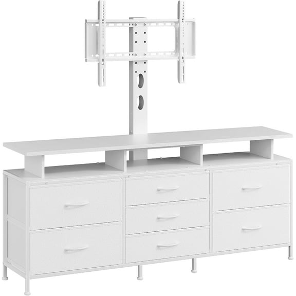REAHOME TV Stand with Mount, 63" Entertainment Center for 32/45/55/60/65/70 inch TVs, Media Console Table with 7 Drawers, Height Adjustable Mount, Dresser TV Stand for Living Room, White