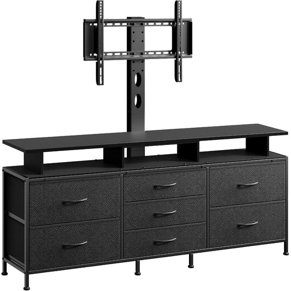 REAHOME TV Stand with Mount, 63" Entertainment Center for 32/45/55/60/65/70 inch TVs, Media Console Table with 7 Drawers, Height Adjustable Mount, Dresser TV Stand for Living Room, Carbon Fiber Black