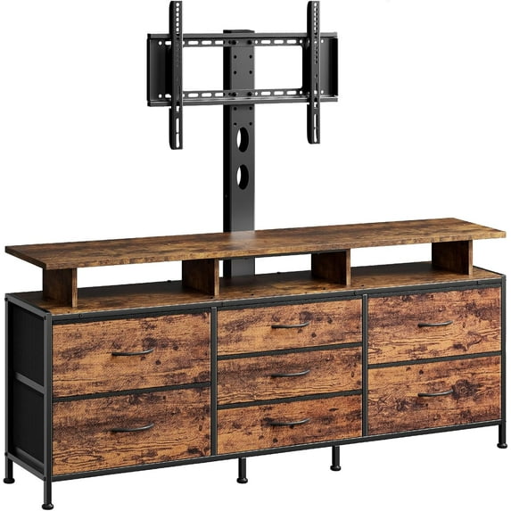 REAHOME TV Stand with Mount, 63" Entertainment Center for 32/45/55/60/65/70 inch TVs, Media Console Table with 7 Drawers, Height Adjustable Mount, Dresser TV Stand for Living Room, Rustic Brown