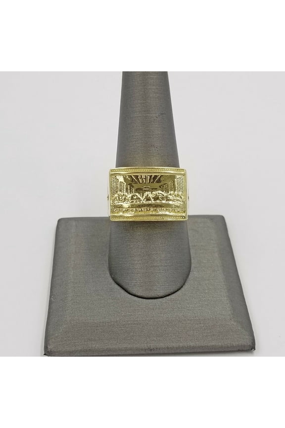 REAL 10k Yellow Gold Last Supper Ring Cross Design Men's Ring, All Sizes (Ring Sizes (in):9;)
