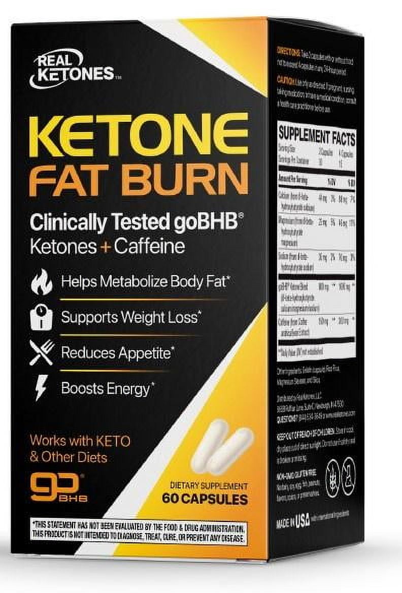 Real Ketones goBHB Ketone Fat Burner with Caffeine Capsules 60 Count
