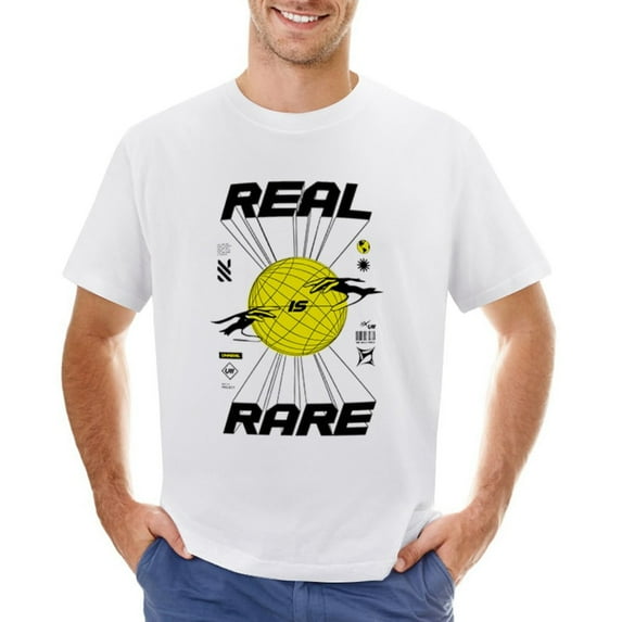 REAL RARE Men’s T-Shirt 100% Cotton Casual Short Sleeve Tops Gift Tee White 4XL