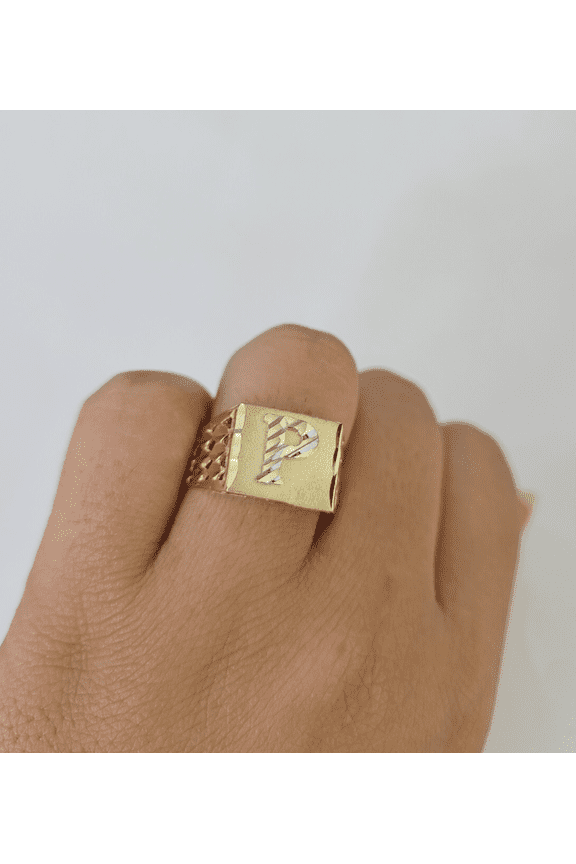 REAL Ring 10k Ring Alphabet P Initial Yellow Gold Genuine All Sizes (Ring Sizes (in):7;)