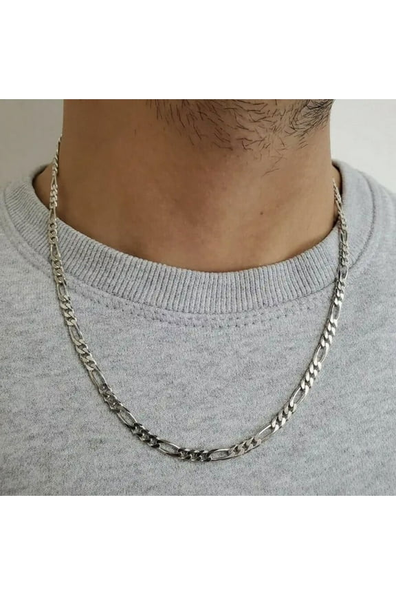 REAL Solid 925 Sterling Silver 4MM Thick Flat Figaro link