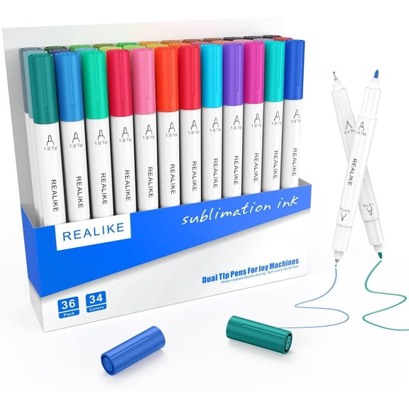 REALIKE Dual Tip Infusible Pens Compatible with Cricut Joy/Xtra, 36 pcs Sublimation Markers Pens Set(0.4 Tip & 1.0 Tip)