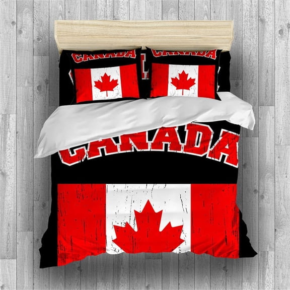 REALIN Canadian Flag Duvet Cover Set Maple Leaf Flag Bedding Retro Old Bed Sets 2/3/4PCS Quilt Covers/Sheets/Pillow Shams,Twin/Full/Queen/King