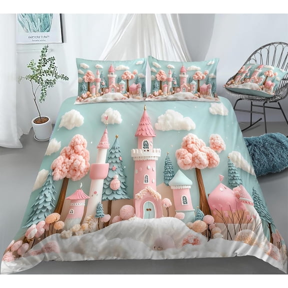 REALIN Christmas Winter Wonderland Small Town Bedding Small Town Duvet Cover Set Girl Boy Kids Bed Sets 3/4PCS Quilt Covers/Sheets/Pillow Shams,Twin/Full/Queen/King