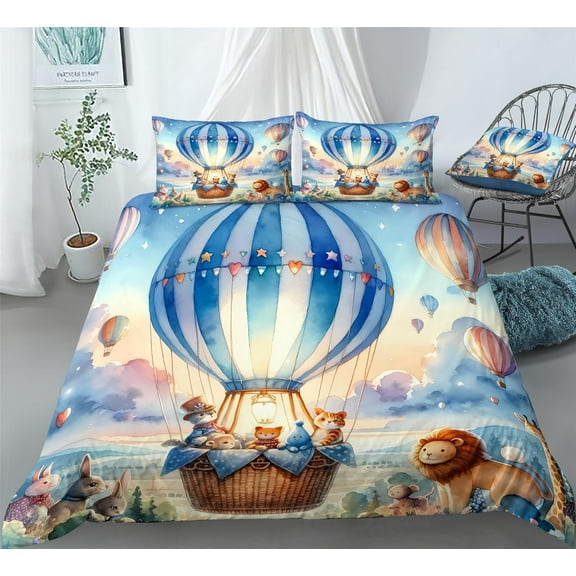 REALIN Dreamy Hot Air Balloon Duvet Cover Set Kids Hot Air Balloon Bedding Girl Boy Kids Bed Sets 2/3/4PCS Quilt Covers/Sheets/Pillow Shams,Twin/Full/Queen/King
